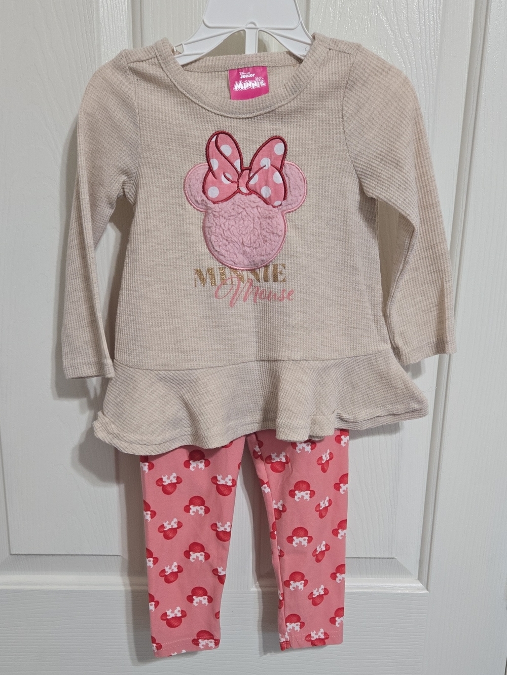 Disney Minnie Mouse Toddler Peplum Top & Leggings Set Tan Pink